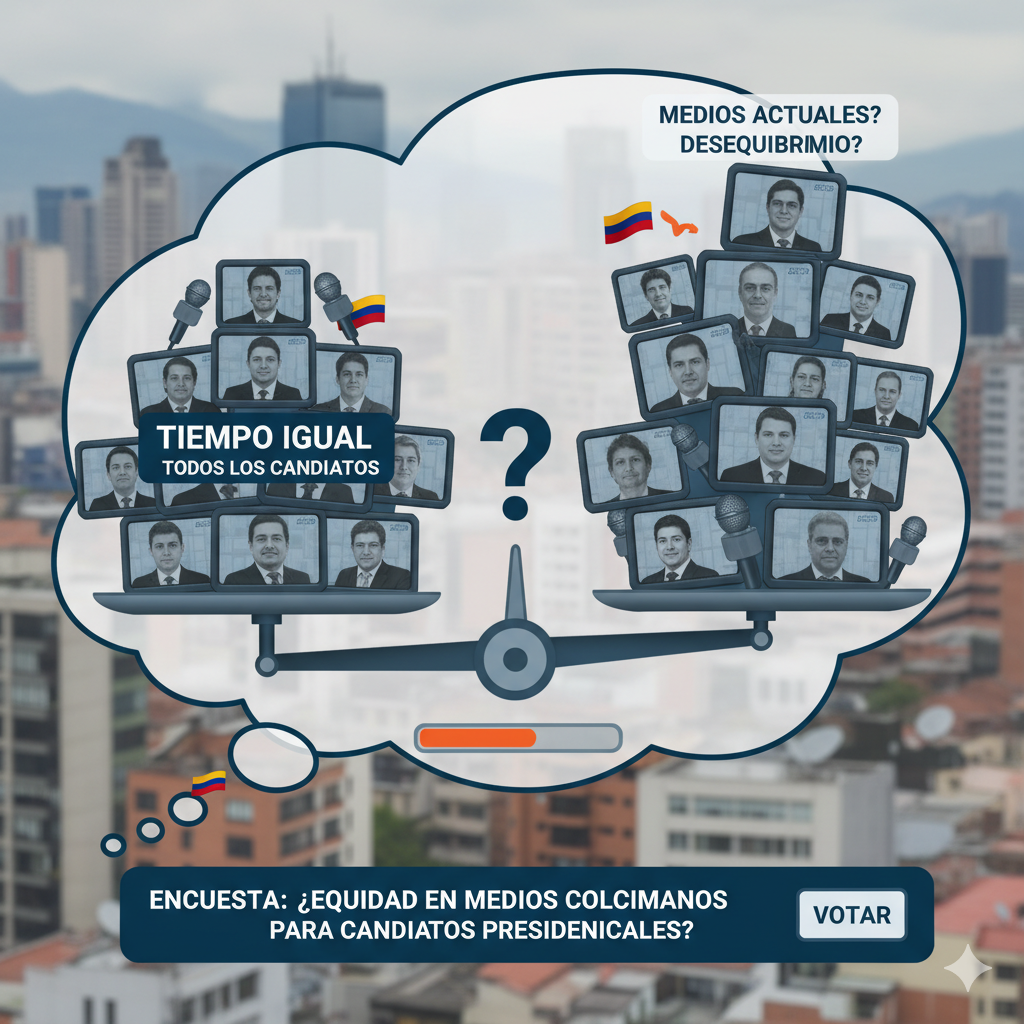 ¿Crees que los grandes medios deberían dar igual espacio a todos los candidatos presidenciales?En cada elección, los colombianos vemos cómo solo algunos candidatos tienen tiempo en televisión,...